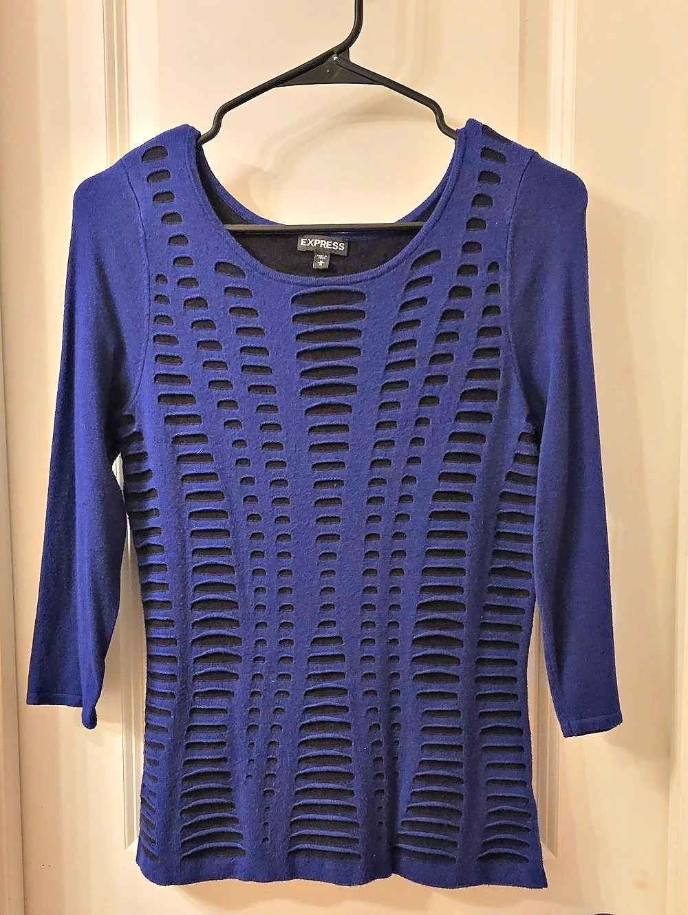 Express Blue Black Slash Cutout Layered Sweater Women's Long Sleeve Top